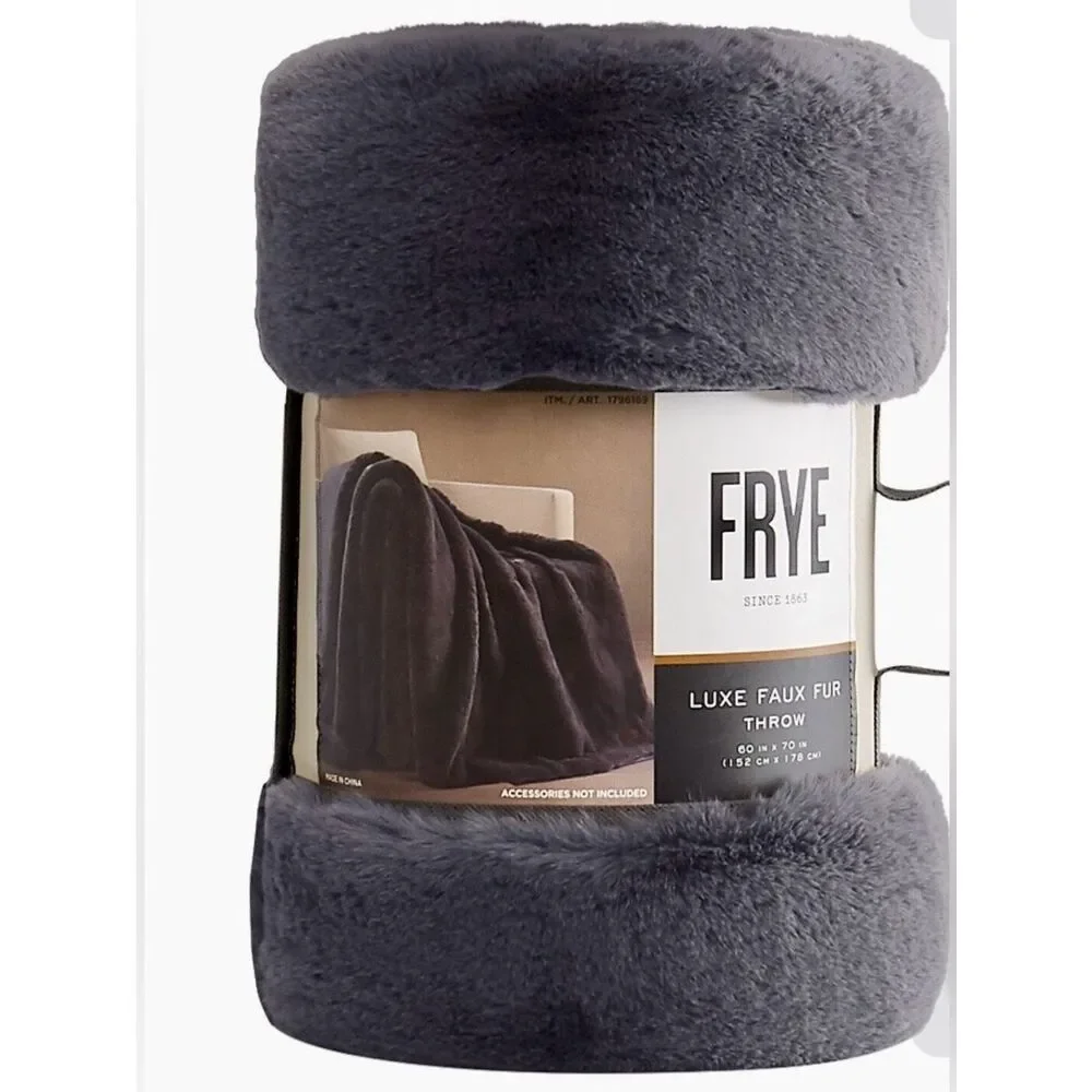 NEW FRYE FAUX FUR THROW Plush Blanket 60”x 70” Grey Cozy Comfy Machine Washable